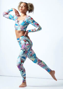 Move Dance Estella Square Neck Crop Top - Marble -Best Dance Clothing Shop mos0910 mar front 1 08333.1678884808