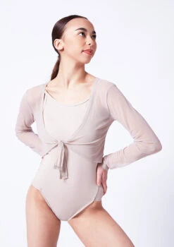 Move Dance Bella Mesh Tie Front Top -Best Dance Clothing Shop moz0040 latte close up front 85460.1681806980
