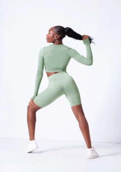 Move Dance Orianna Seamless Zip Crop Top -Best Dance Clothing Shop moz0503 sage back 49651.1682378357