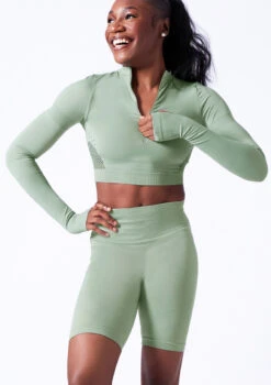 Move Dance Orianna Seamless Zip Crop Top -Best Dance Clothing Shop moz0503 sage front t 73086.1698711909