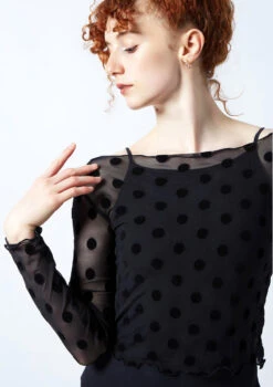 Move Dance Victoria Sheer Mesh Crop Top -Best Dance Clothing Shop moz0624 black close up front 1 55609.1678885064