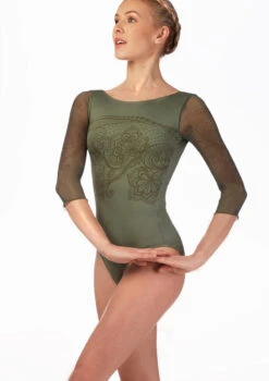 Ballet Rosa Printed Open Back Leotard -Best Dance Clothing Shop rosella ballet rosa printed open back leotard green front thumbnail T 14156.1698804054