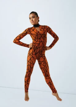 Weissman Game Of Survival -Best Dance Clothing Shop weissman flocked geometric unitard orange front 26450.1685491271