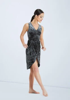 Weissman Velvet Wrap Dress -Best Dance Clothing Shop wn d11427 weissman velvet wrap dress grey front T 54906.1693616492