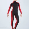Weissman Destinations -Best Dance Clothing Shop wn mt11202 weissman two tone colourblock unitard black red front 86728.1694837403