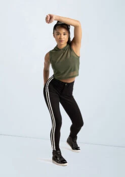 Weissman Sleeveless Cropped Mesh Hoodie -Best Dance Clothing Shop wn14540 olive 68 95250.1694563057