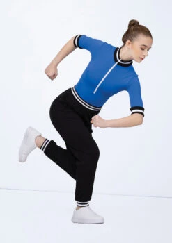 Weissman Zip-Front Striped Trim Leotard -Best Dance Clothing Shop wn15522 royal blue 17 76576.1694696011