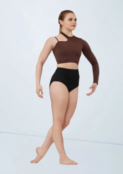 Weissman Asymmetric Cutout Crop Top -Best Dance Clothing Shop wn15597 chocolate 1052 t 73937.1698825487