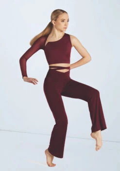 Weissman Asymmetric Mesh Sleeve Crop -Best Dance Clothing Shop wn15598 black cherry 73 56548.1694698436