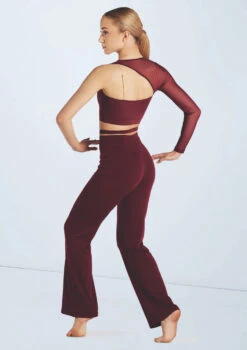 Weissman Asymmetric Mesh Sleeve Crop -Best Dance Clothing Shop wn15598 black cherry 94 62883.1694698436