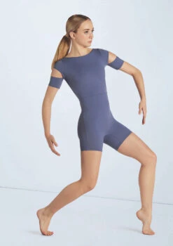 Weissman Cutout Sleeve Biketard -Best Dance Clothing Shop wn15601 slate blue 22661 89166.1694698449